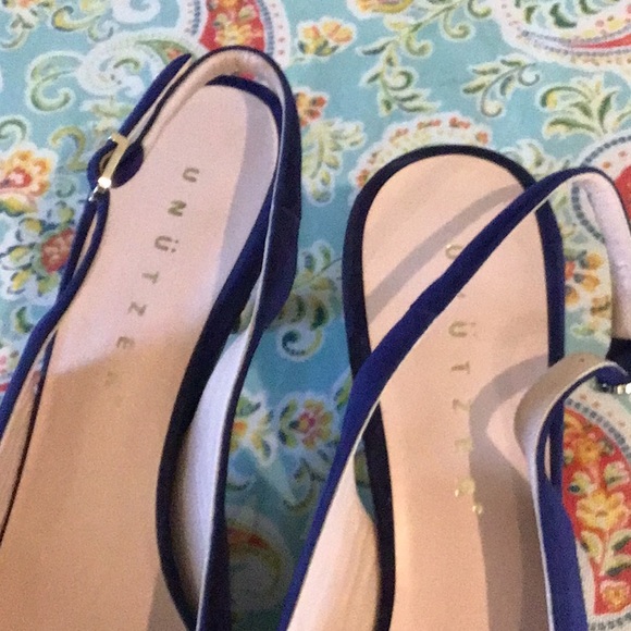 Unutzer blue suede sling backs, bow front, size 40 1/2 - Picture 2 of 4